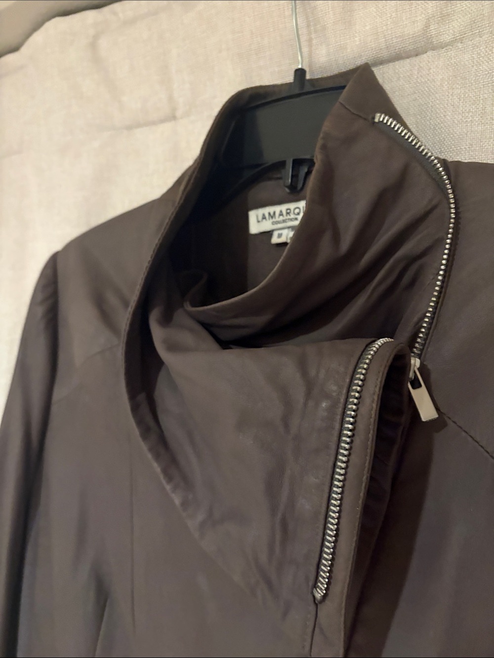 LAMARQUE Dark Gray Genuine Leather Asymmetrical Moto Jacket Women’s M